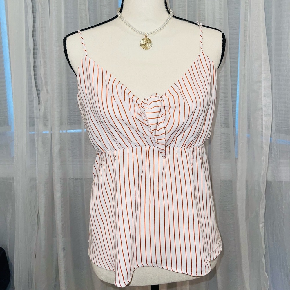 Paper Crane Top | Striped Tie-Front Tank Top | Color: Red/White | Size: L |